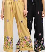 Multicolor embroidered rayon palazzo-pants
