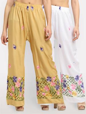 Multicolor embroidered rayon palazzo-pants 1