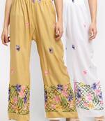 Multicolor embroidered rayon palazzo-pants