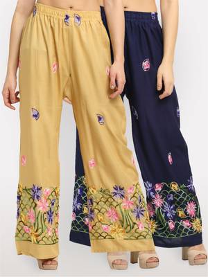 Multicolor embroidered rayon palazzo-pants 1