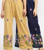 Multicolor embroidered rayon palazzo-pants