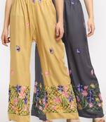 Multicolor embroidered rayon palazzo-pants