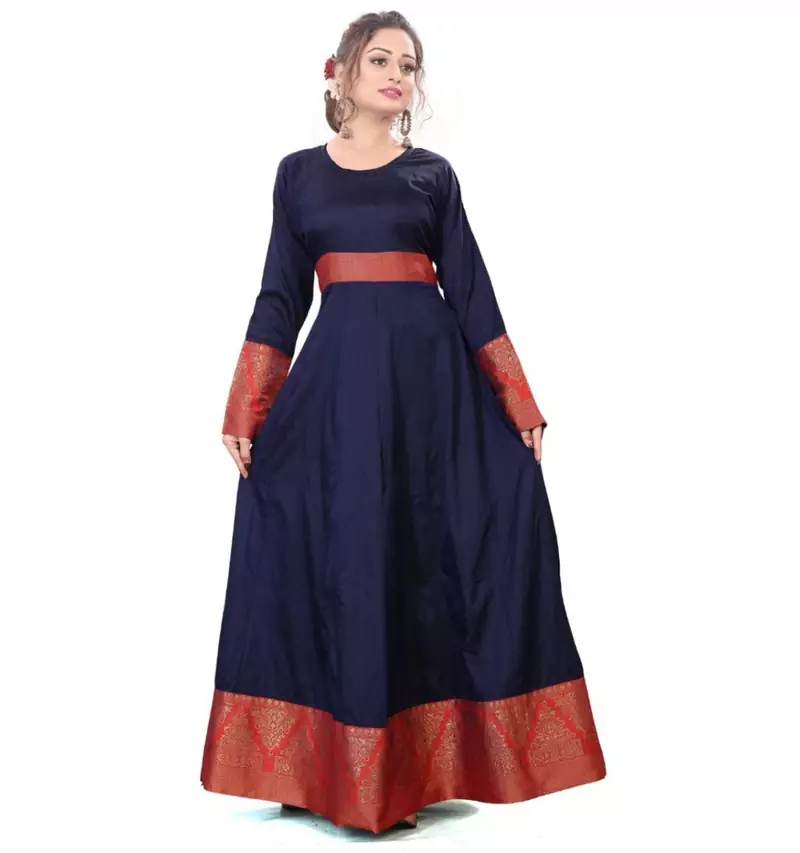 Blue plain rayon kurtas-and-kurtis