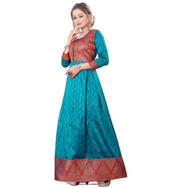 Teal printed rayon kurtas-and-kurtis 3