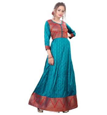 Teal printed rayon kurtas-and-kurtis 4