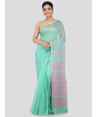 Green Pure Cotton Hand Woven Saree Without Blouse 1