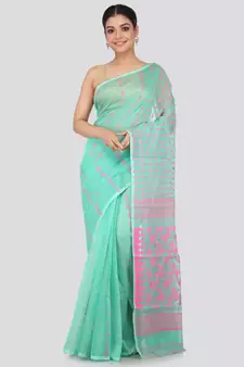 Green Pure Cotton Hand Woven Saree Without Blouse