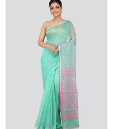 Green Pure Cotton Hand Woven Saree Without Blouse
