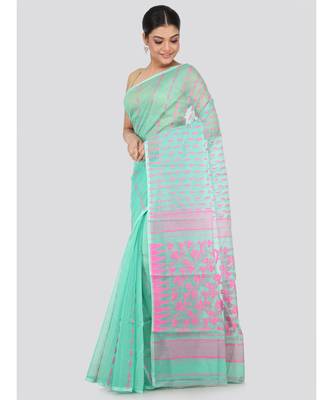 Green Pure Cotton Hand Woven Saree Without Blouse 2