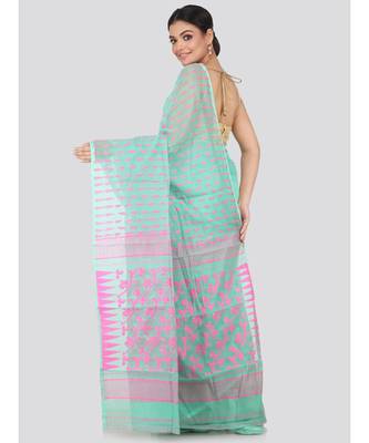 Green Pure Cotton Hand Woven Saree Without Blouse 3