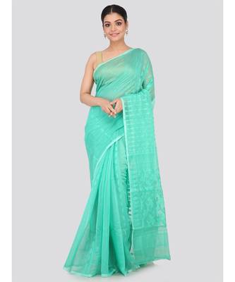 Green Pure Cotton Hand Woven Saree Without Blouse 1