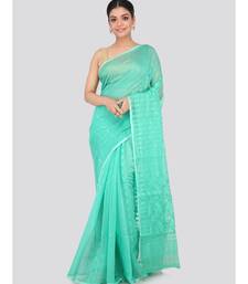 Green Pure Cotton Hand Woven Saree Without Blouse