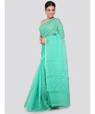 Green Pure Cotton Hand Woven Saree Without Blouse 2