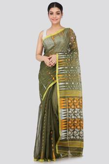 Green Pure Cotton Hand Woven Saree Without Blouse