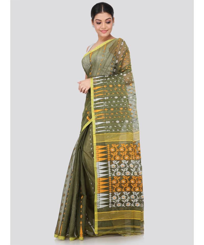 Green Pure Cotton Hand Woven Saree Without Blouse