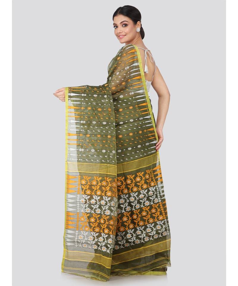 Green Pure Cotton Hand Woven Saree Without Blouse