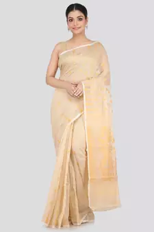Beige Pure Cotton Hand Woven Saree Without Blouse