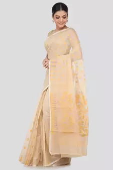Beige Pure Cotton Hand Woven Saree Without Blouse