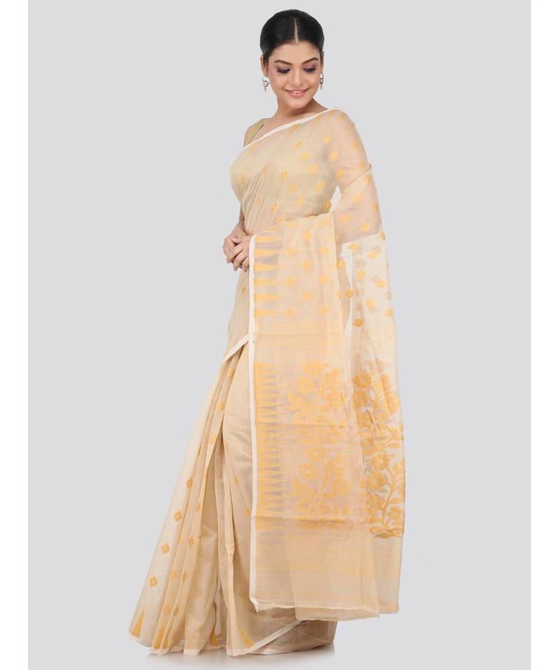 Beige Pure Cotton Hand Woven Saree Without Blouse