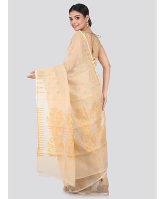 Beige Pure Cotton Hand Woven Saree Without Blouse 3
