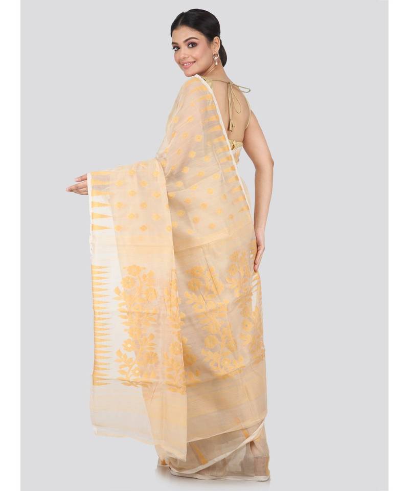 Beige Pure Cotton Hand Woven Saree Without Blouse