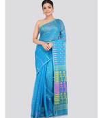 Blue Pure Cotton Hand Woven Saree Without Blouse