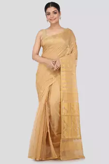 Beige Pure Cotton Hand Woven Saree Without Blouse