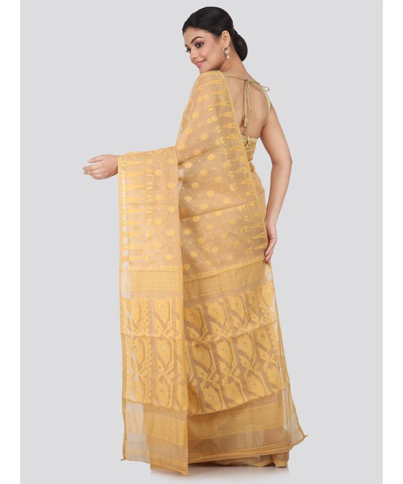 Beige Pure Cotton Hand Woven Saree Without Blouse