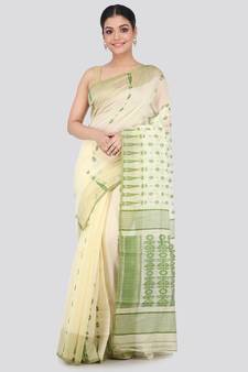 Beige Pure Cotton Hand Woven Saree Without Blouse