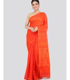 Orange Pure Cotton Hand Woven Saree Without Blouse