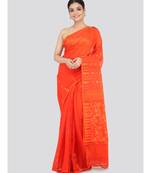 Orange Pure Cotton Hand Woven Saree Without Blouse