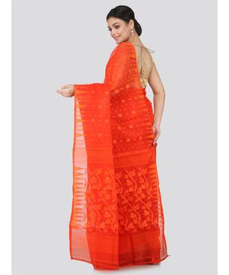 Orange Pure Cotton Hand Woven Saree Without Blouse 3