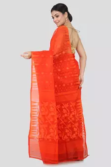 Orange Pure Cotton Hand Woven Saree Without Blouse
