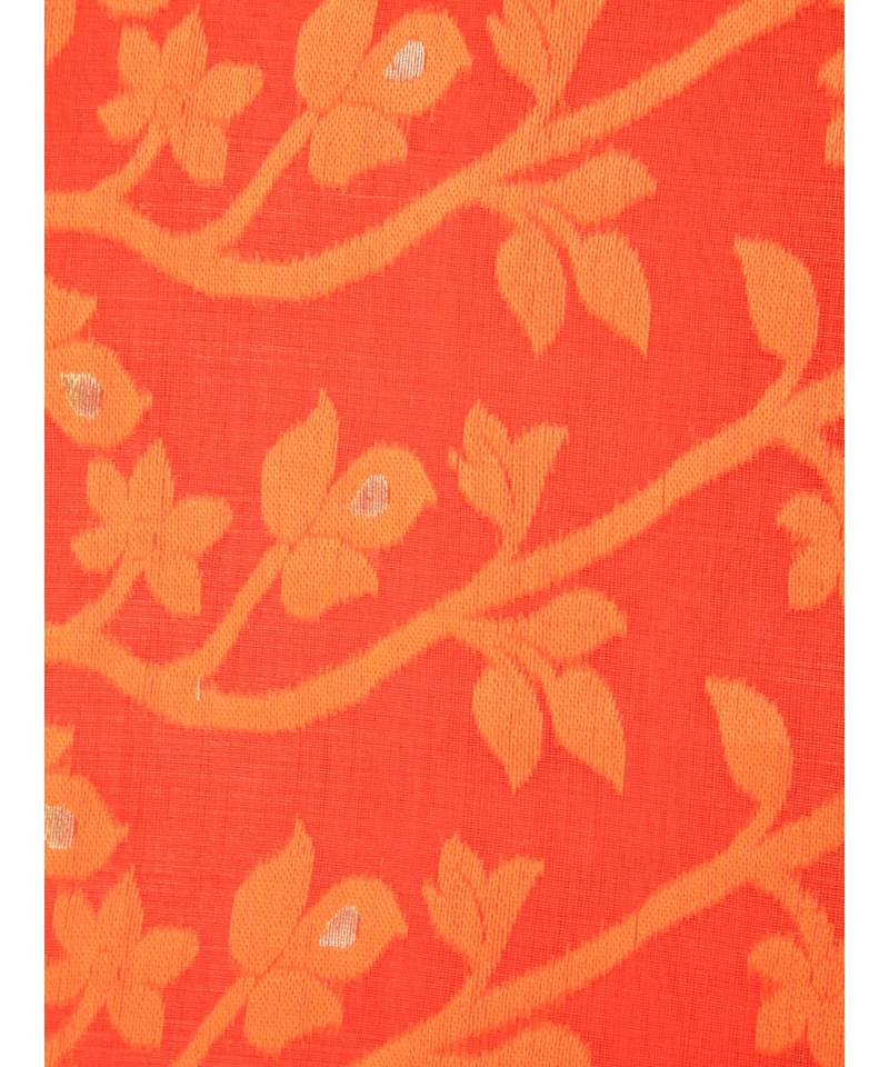 Orange Pure Cotton Hand Woven Saree Without Blouse