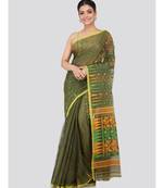 Green Pure Cotton Hand Woven Saree Without Blouse