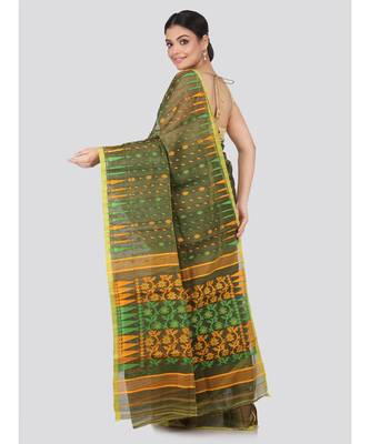 Green Pure Cotton Hand Woven Saree Without Blouse 3