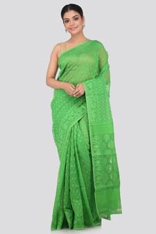 Green Pure Cotton Hand Woven Saree Without Blouse