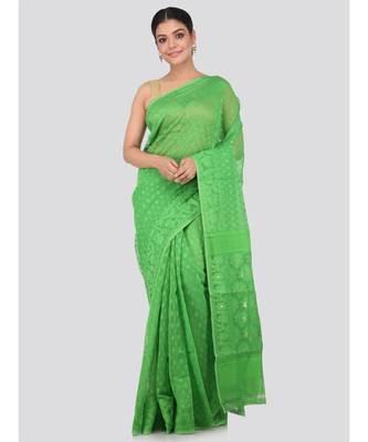 Green Pure Cotton Hand Woven Saree Without Blouse 1