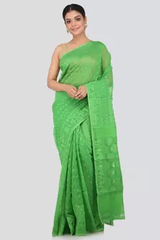 Green Pure Cotton Hand Woven Saree Without Blouse