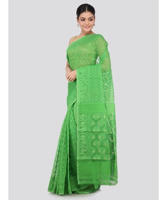 Green Pure Cotton Hand Woven Saree Without Blouse 2