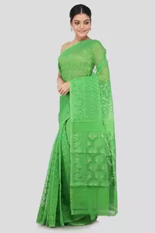 Green Pure Cotton Hand Woven Saree Without Blouse