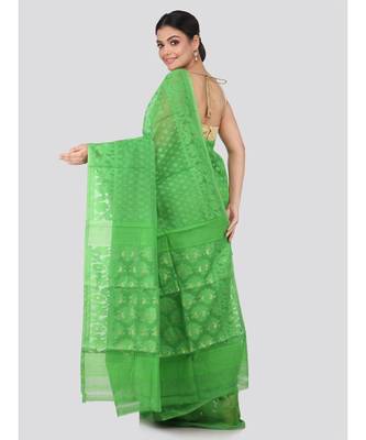 Green Pure Cotton Hand Woven Saree Without Blouse 3