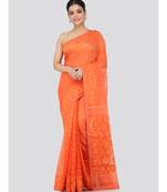 Orange Pure Cotton Hand Woven Saree Without Blouse