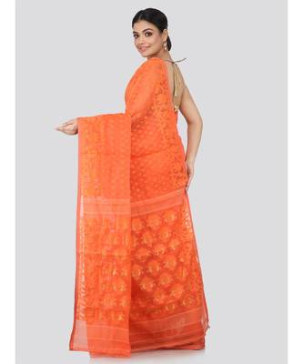 Orange Pure Cotton Hand Woven Saree Without Blouse 3