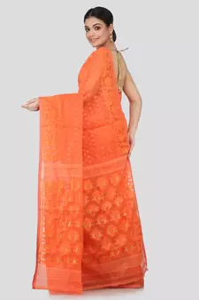 Orange Pure Cotton Hand Woven Saree Without Blouse