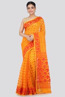 Yellow Pure Cotton Hand Woven Saree Without Blouse