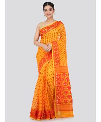 Yellow Pure Cotton Hand Woven Saree Without Blouse 1