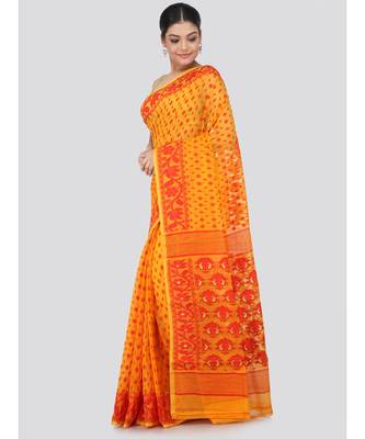 Yellow Pure Cotton Hand Woven Saree Without Blouse 2