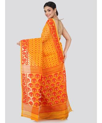 Yellow Pure Cotton Hand Woven Saree Without Blouse 3