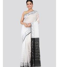 White Pure Cotton Hand Woven Saree Without Blouse